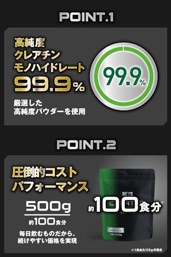 REYS レイズ クレアチン パウダー 500g 山澤礼明 監修【使用目安 約100回分】クレアチンモノハイドレート（国内製造）100%使用 ノンフレーバー 中間 画像
