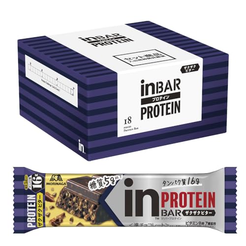 inバー プロテイン ザクザクビター (18本入×1箱) プロテインバー ビターチョコ チョコバー クランチチョコタイプ ビター 甘さ控えめ 高タンパク16g ビタミンB群7種配合 森永製菓 【Amazon.co.jp 限定】 1