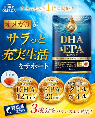 【DHA EPA オメガ3贅沢配合】ピュアオメガ DHA & EPA オメガ-3 サプリ 30日分 クリルオイル フィッシュオイル 国産魚油 18種の無添加 omega 3 脂肪酸 魚油 国内製造 悩み解決ラボ 最後 画像