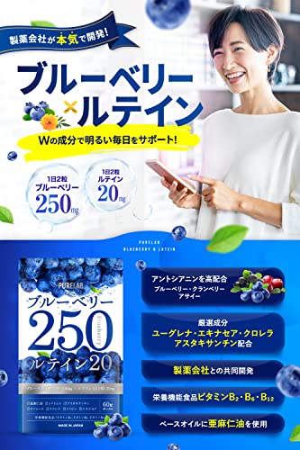 PURELAB ブルーベリー250㎎ ルテイン20㎎ アサイー クランベリー サプリメント 30日分 （製薬会社と共同開発）国内製造 栄養機能食品ビタミンB₂、B₆、B₁₂ 最後 画像