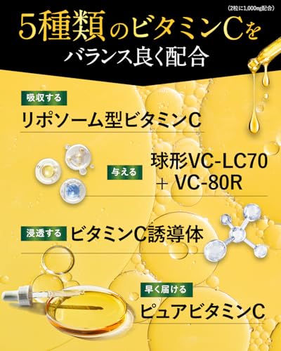 【リポソームビタミンC配合】ピュアビタC 高濃度 ビタミンC サプリ 1,000mg リポソームビタミンC 90日分 180粒入り L-リジン タイムリリース × リポソーム 独自配合 栄養機能食品 悩み解決ラボ 持続型ビタミンc 中間 画像