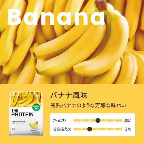 ザプロ プロテイン 1kg バナナ 風味 ホエイプロテイン ビタミン 11種 国内製造 低糖質 低脂質 高タンパク 筋トレ WPC ぷろていん 武内製薬 THE PROTEIN 中間 画像