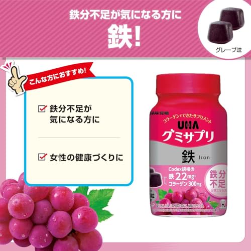 UHA味覚糖 グミサプリ 鉄 30日分 60粒 1日2粒 グレープ味 最後 画像