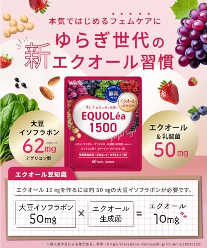【吸収率200%以上】エクオレア1500 エクオール サプリ 大豆イソフラボン 62mg 高配合 30日分 えくおーる イソフラボン ゲニステイン 乳酸菌 ビタミン コラーゲン プラセンタ ヒアルロン酸 美容 酵素 サプリメント Wellio ウェリオ 最後 画像