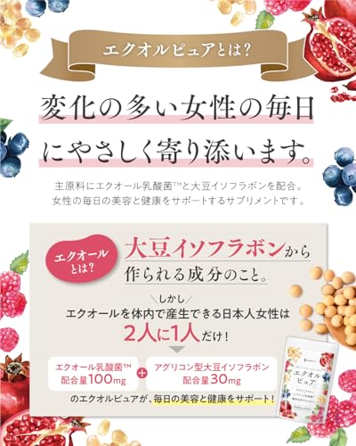 悩み解決ラボ エクオルピュア 30日分 エクオール 乳酸菌 100mg アグリコン型 イソフラボン 30mg ビタミンB12 国内製造 美容 サプリ 中間 画像