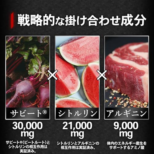 NOXY(ノクシィ)NO系 ビーツ(サビート) シトルリン アルギニン バイオペリン 5つのサポート成分 中間 画像