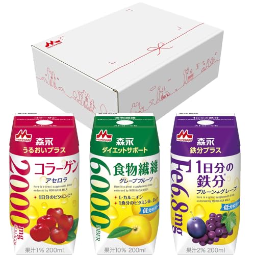 森永乳業 森永栄養プラスアソートセット 200ml×24本（ 1日分の鉄分 プルーン+グレープ、コラーゲン アセロラ、食物繊維 グレープフルーツ）[ ジュース 詰め合わせ 母の日 ギフト プレゼント ] 1