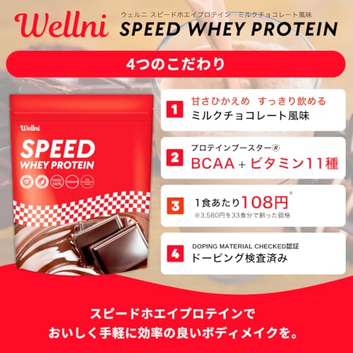 ウェルニ Wellni SPEED ホエイ プロテイン 1kg ビタミン11種配合 国内製造 管理栄養士監修 アンチドーピング検査済み whey protein powder (1kg, チョコレート) 最後 画像