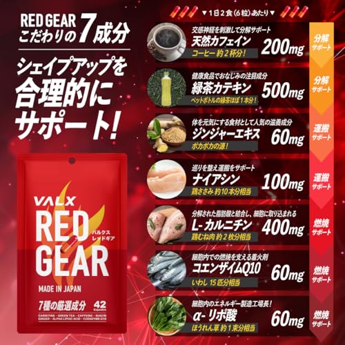 VALX バルクス RED GEAR レッドギア 42粒 14回分 【運動中に】 ダイエットサポート L-カルニチン カフェイン 緑茶カテキン コエンザイムQ10 お試し ナイアシン ジンジャーエキス トレーニング 山本義徳監修 国内生産 中間 画像