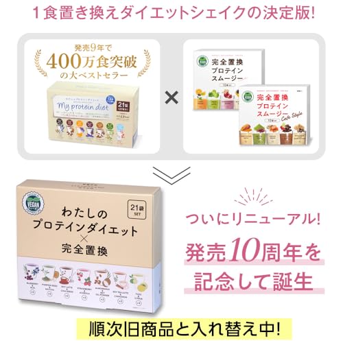 わたしのプロテインダイエット×完全置換 21食セット 1食 置き換えダイエットシェイク 低糖質 中間 画像
