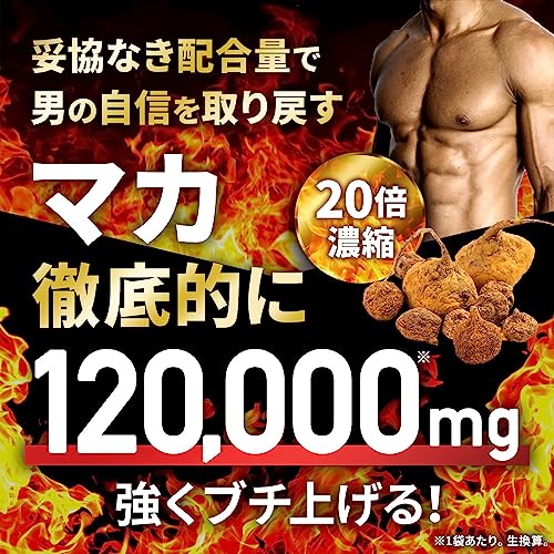 20倍濃縮マカ 120,000mg 活力×爆発力 亜鉛 栄養機能食品 シトルリン アルギニン すっぽん 高麗人参 ビタミン12種 ミネラル7種 60粒 国内GMP製造 サプリメント 新日本ヘルス 中間 画像