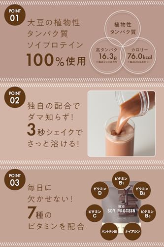 REYS レイズ ソイ プロテイン 山澤 礼明 監修 1kg 国内製造 ビタミン7種配合 SOY ぷろていん ソイプロテイン (チョコレート風味) 中間 画像