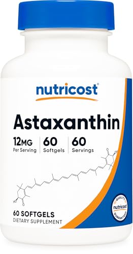 Nutricost アスタキサンチン 12mg 60ソフトカプセル （約2ヶ月分） ニュートリコスト - 非遺伝子組み換え グルテンフリー 1