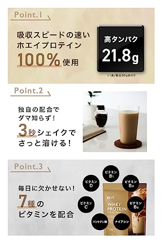 REYS レイズ ホエイ プロテイン 山澤 礼明 監修 1kg 国内製造 ビタミン7種配合 WPCプロテイン ぷろていん ホエイプロテイン (カフェオレ風味) 中間 画像