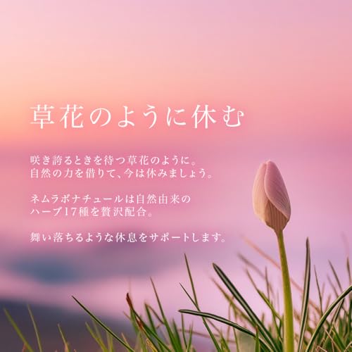 ネムラボナチュール サプリ ラフマ グリシン テアニン トリプトファン GABA バレリアン キダチアロエ ラベンダー配合 17種のハーブ配合120粒30日分 中間 画像