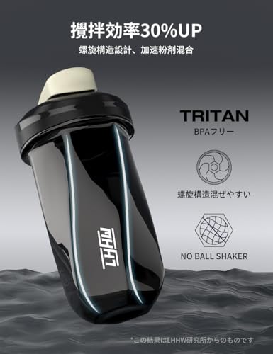 ロハンウェイ(LHHW)プロテインシェイカー、食洗機対応、BPAフリー シェイカー、プロテイン シェイカー 、トライタンを使用する、プロテインシェイクを作る500ml、MAX600ml(ベーグルブラック)-Gravity Vortex Shaker Bottle 中間 画像