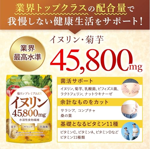 【医師監修】 菊リンプレミアムEX イヌリン45,800mg 水溶性 食物繊維 菊芋 高濃度 サラシア 乳酸菌 ビフィズス菌 ビタミン11種 ナットウキナーゼ 桑の葉 ラクトフェリン 240粒 サプリメント 錠剤 国内GMP製造 新日本ヘルス 最後 画像