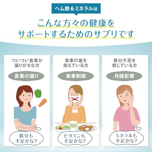 富士フイルム ヘム鉄&ミネラル (30日分) 女性に必要な8種の成分 (ヘム鉄 ビタミンB6 B12 D マグネシウム カルシウム 葉酸 イソフラボン) サプリメント 鉄分 [栄養機能食品] 中間 画像
