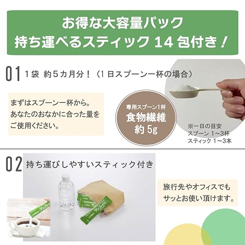 【公式限定セット】 サンファイバー 1kg+14包セット 食物繊維 グアーガム分解物 発酵性 水溶性食物繊維 体にやさしい 専用スプーン付き 善玉菌 医療現場でも活用 最後 画像