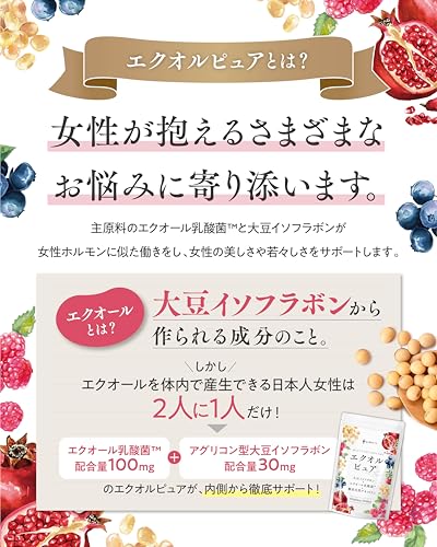 悩み解決ラボ エクオルピュア 30日分 エクオール 乳酸菌 100mg アグリコン型 イソフラボン 30mg ビタミンB12 国内製造 美容 サプリ 中間 画像