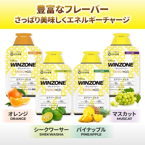 日本新薬 WINZONE（ウィンゾーン）フルマラソン完走セット エナジージェル お試し3味6袋セット（パイナップル、マスカット、オレンジ風味各2袋） マラソン 補給食 国内製造 ヒドロキシクエン酸 マグネシウム エネルギー補給 中間 画像