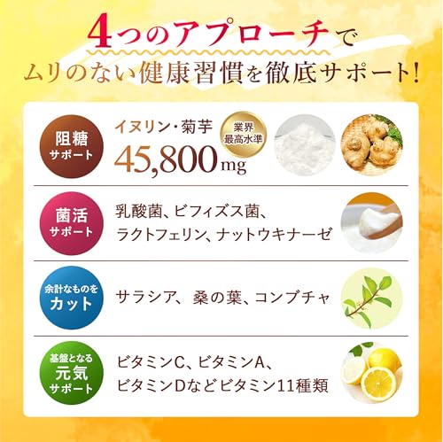 【医師監修】 菊リンプレミアムEX イヌリン45,800mg 水溶性 食物繊維 菊芋 高濃度 サラシア 乳酸菌 ビフィズス菌 ビタミン11種 ナットウキナーゼ 桑の葉 ラクトフェリン 240粒 サプリメント 錠剤 国内GMP製造 新日本ヘルス 中間 画像