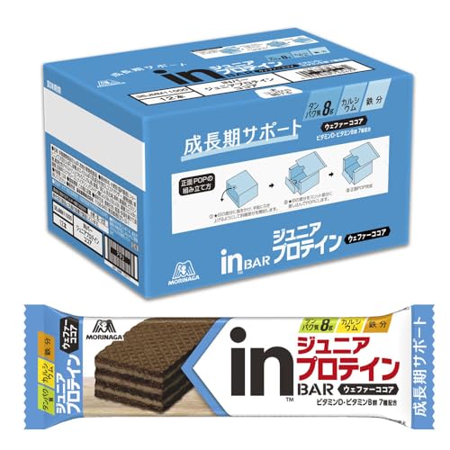 inバー ジュニアプロテイン ココア (12本入×1箱) プロテインバー たっぷりココアのウエファータイプ 高タンパク8g カルシウム・鉄・ビタミンD配合 森永製菓 1