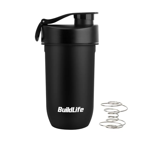 BuildLife プロテインシェイカー ボトル 600ml Tritan製 シェイカー BPAフリー 漏れ防止 軽量 ジム・トレーニング用 (マットブラック) [並行輸入品] 1