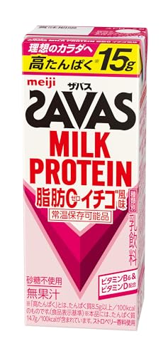 SAVAS(ザバス) MILK PROTEIN 脂肪0 イチゴ風味 200ml×24 明治 ミルクプロテインの外観・全体像 画像