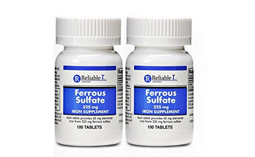 Ferrous Sulfate 325mg Iron Supplement (2-PACK) | Iron Pills | | 100 Iron Tablets per Bottle, 2-Pack 1