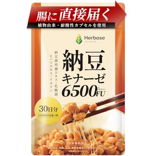 ナットウキナーゼ 6500FU/日（1日1粒）30日分 サプリメント 納豆キナーゼ nattokinase 耐酸性カプセル ビタミンk2 除去 国産 日本製 Herbase（ハーベース） 1