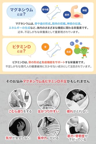 health＋ マグネシウム＆ビタミンⅮサプリ 高濃度 マグネシウム 220ml ビタミンⅮ 2500IU ビタミンⅮ3 ビタミンK 配合 60粒 30日分の特徴・詳細 画像