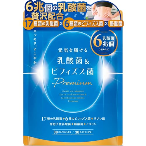 元気を届ける乳酸菌＆ビフィズス菌 PREMIUM 乳酸菌 17種類 ビフィズス菌 6種類 6兆個の菌 酪酸菌 イヌリン ナットウキナーゼ オリゴ糖 30日分 (単品) 1