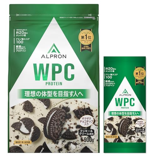 【Amazon.co.jp限定】アルプロン (ALPRON) WPC ホエイプロテイン クッキー&クリーム風味 (チョコチップ入り) 900g + 1食お試し付 30g アスパルテーム不使用 国内製造 1