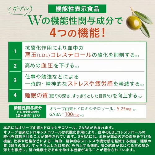 コレステロール＆血圧Wサポート 悪玉（LDL）コレステロール 血圧を下げる ストレス 疲労感軽減 サプリ オリーブ ギャバ GABA 機能性表示食品 サプリメント 田七人参 DHA EPA ナットウキナーゼ リコピン 30日分の特徴・詳細 画像