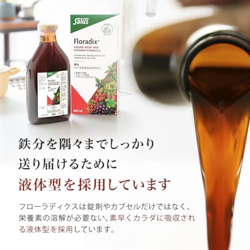 【医師推奨】鉄分サプリ フローラディクス 500ml 30日分 鉄分ドリンク Floradix 鉄補給 ヘム鉄 ビタミン プルーン250倍の鉄の特徴・詳細 画像
