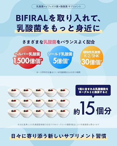 【生きた乳酸菌 酪酸菌 配合】 ビフィラル 乳酸菌 ビフィズス菌 酪酸菌 サプリ 4.5兆個 30日分 国内製造 オリゴ糖 イヌリン ナットウキナーゼ プロバイオティクス BIFIRAL(ビフィラル) 悩み解決ラボの特徴・詳細 画像