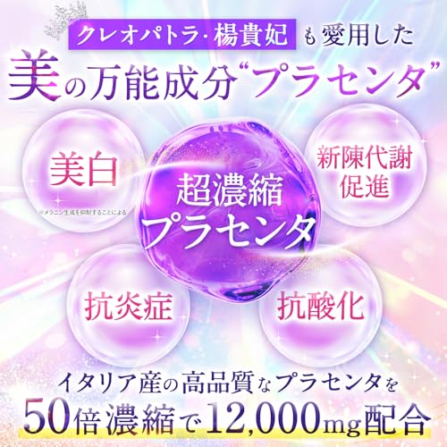 【50倍濃縮プラセンタ12,000mg配合】 美容皮膚科 共同開発 プラセンタPremium プラセンタサプリ12,000mg CICA 超低分子コラーゲン ヒアルロン酸 4大美容成分 美容サポート成分36種類 エラスチン セラミド 国内製造 日本製 (30日分)の特徴・詳細 画像
