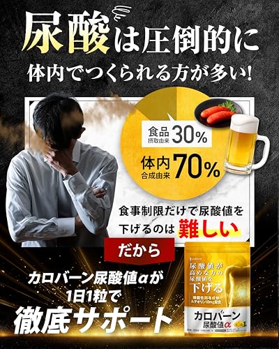 【高めの 尿酸値 を下げる】カロバーン尿酸値α 90日分 尿酸値が高めの方の 尿酸値を下げる 機能性表示食品 ルテオリン アンセリン 業界屈指13種のサポート成分贅沢配合 16種の無添加 悩み解決ラボの特徴・詳細 画像