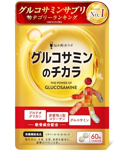 グルコサミンのチカラ プロテオグリカン グルコサミン コンドロイチン 非変性Ⅱ型 コラーゲン 膝 関節 サプリ30日分 60粒 ヒアルロン酸 glucosamine 国内製造 悩み解決ラボの外観・全体像 画像