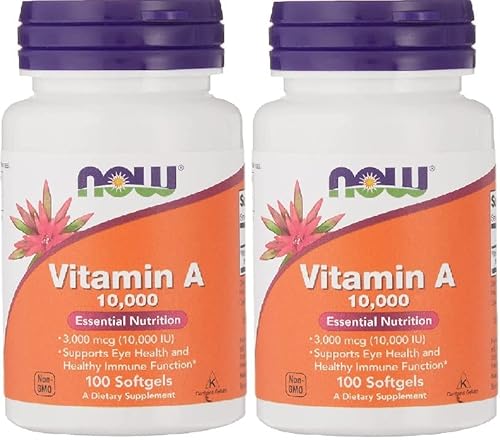 ビタミン A 10000 IU 1ソフトジェル 2本 Now Foods The Warehouse オリジナルシール付 [並行輸入品] 1