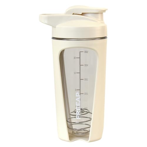 FREEAP プロテインシェイカー シェーカーボトル トライタン BPAフリー 650ml 目盛り付き 漏れ防止 洗いやすい 軽量 筋トレ ジム フィットネス BCAA EAA (アイボリー) 1