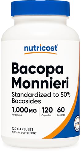 Nutricost バコパ・モニエリ 1,000mg、120カプセル（60サービング） - 非遺伝子組み換え、グルテンフリー、ベジタリアンフレンドリー 1