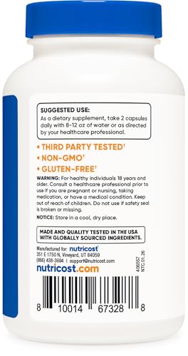 Nutricost バコパ・モニエリ 1,000mg、120カプセル（60サービング） - 非遺伝子組み換え、グルテンフリー、ベジタリアンフレンドリーの特徴・詳細 画像