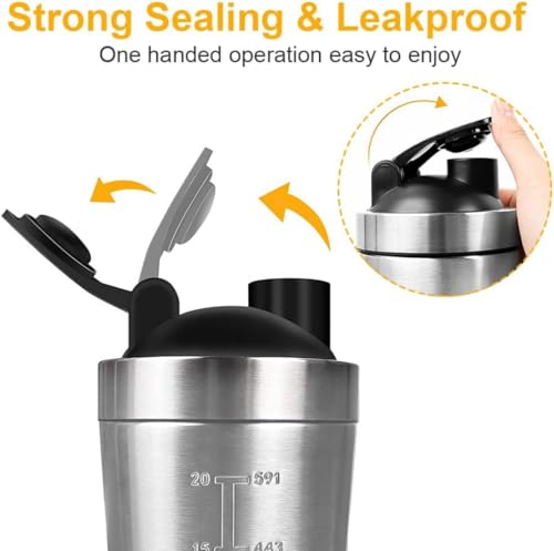 ステンレス製プロテインシェイカーは、プロテインパウダー、スポーツプロテイン、フィットネスプロテイン、食事代替プロテインを作るのに最適です。シェイカーボール付き (800ml,ブラック)の特徴・詳細 画像