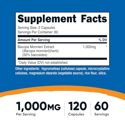 Nutricost バコパ・モニエリ 1,000mg、120カプセル（60サービング） - 非遺伝子組み換え、グルテンフリー、ベジタリアンフレンドリーの詳細・まとめ 画像