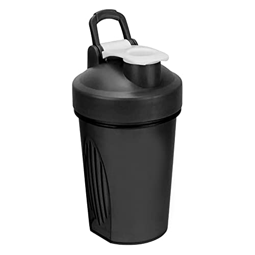 プロテインシェイカー 目盛り シェーカーボトル 400/600/1000ML マイプロテイン ホエイプロテイン 大容量 漏れ防止 フィットネス 栄養 スポーツ 直飲 大容量男女兼用 おしゃれ オフィス アウトドア (400ML-BLACK)の外観・全体像 画像