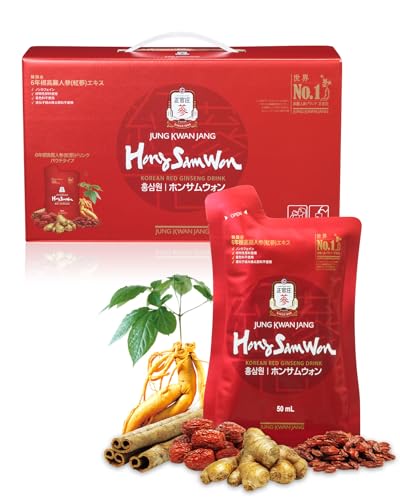 正官庄(ジョンガンジャン) ホンサムウォン(HongSamWon) 高麗人参 サプリ 朝鮮人参 韓国産 6年根 濃縮エキス 紅参(ホンサム) ginseng 厳選植物由来成分配合 栄養ドリンク 国内正規品 50ml×30袋の外観・全体像 画像