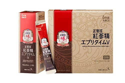 正官庄(ジョンガンジャン) 紅参精エブリタイムV(バリュー) 高麗人参 サプリ 朝鮮人参 韓国産 6年根 濃縮エキス 100% 1包1,000mg 紅参(ホンサム) ginseng 国内正規品 10ml×33包 1