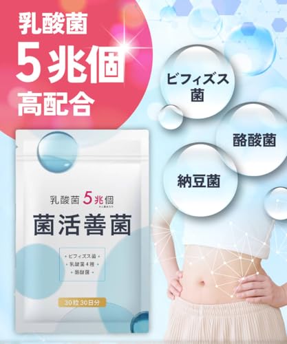菌活善菌 乳酸菌 5兆個 ビフィズス菌 酪酸菌 納豆菌 オリゴ糖 食物繊維 サプリメント 30日30粒 国内製造の詳細・まとめ 画像